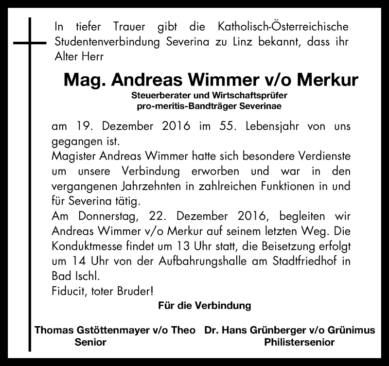  Traueranzeige für Andreas Wimmer vom 22.12.2016 aus OÖNachrichten