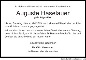 Traueranzeige von Auguste Haselauer von OÖNachrichten