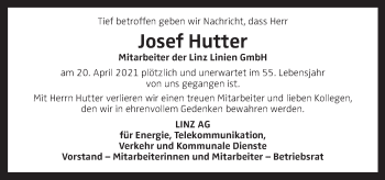 Traueranzeige von Josef Hutter von OÖNachrichten