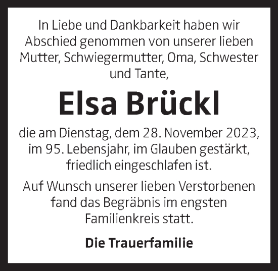 Traueranzeige von Elsa Brückl von OÖNachrichten