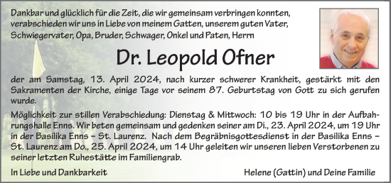 Traueranzeige von Leopold Ofner von OÖNachrichten