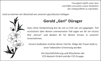 Traueranzeige von Gerald Dürager von OÖNachrichten
