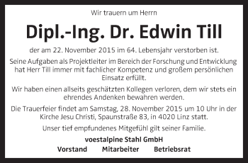 Traueranzeige von Edwin Till von OÖNachrichten