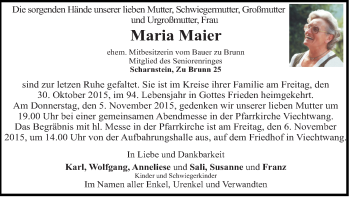 Traueranzeige von Maria Maier von OÖNachrichten