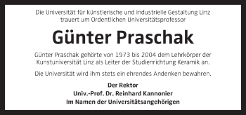 Traueranzeige von Günter Praschak von OÖNachrichten