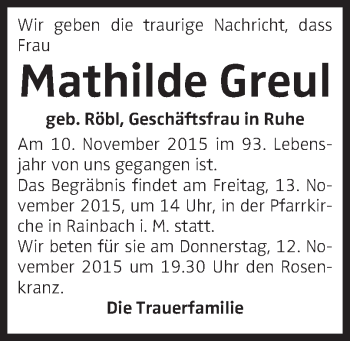 Traueranzeige von Mathilde Greul von OÖNachrichten