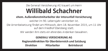 Traueranzeige von Willibald Schachner von OÖNachrichten