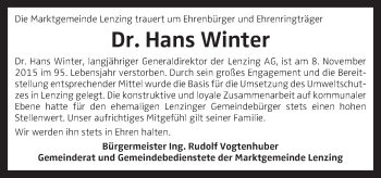 Traueranzeige von Hans Winter von OÖNachrichten