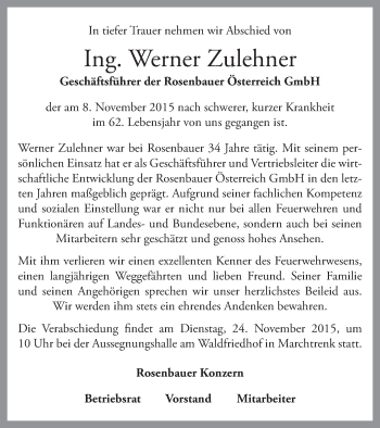 Traueranzeige von Werner Zulehner von OÖNachrichten