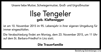Traueranzeige von Ilse Tengeler von OÖNachrichten