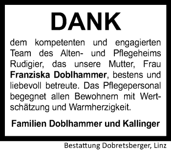 Traueranzeige von Franziska Doblhammer von OÖNachrichten