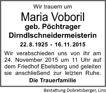 Traueranzeige von Maria Voboril von OÖNachrichten