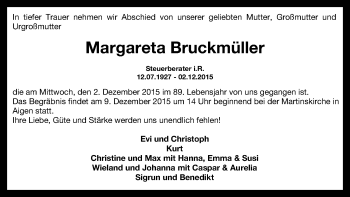 Traueranzeige von Margareta Bruckmüller von OÖNachrichten