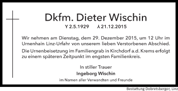 Traueranzeige von Dieter Wischin von OÖNachrichten