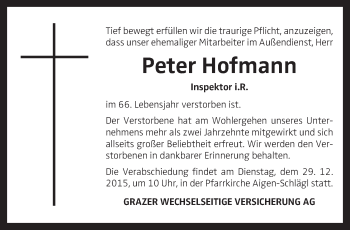 Traueranzeige von Peter Hofmann von OÖNachrichten