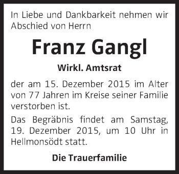 Traueranzeige von Franz Gangl von OÖNachrichten