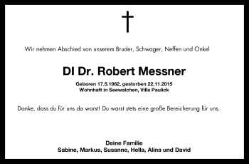 Traueranzeige von Robert Messner von OÖNachrichten