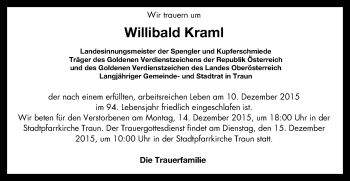 Traueranzeige von Willibald Kraml von OÖNachrichten