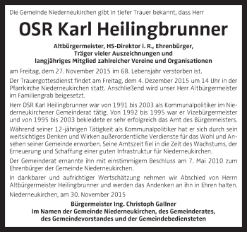 Traueranzeige von Karl Heilingbrunner von OÖNachrichten
