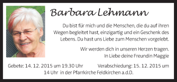 Traueranzeige von Barbara Lehmann von OÖNachrichten