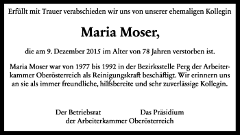 Traueranzeige von Maria Moser von OÖNachrichten