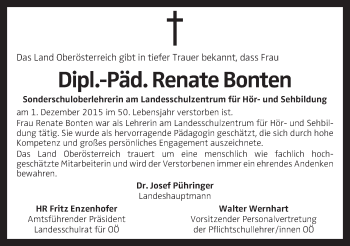 Traueranzeige von Renate Bonten von OÖNachrichten