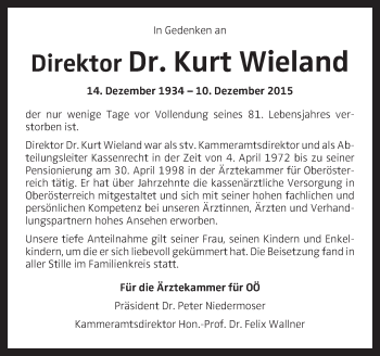 Traueranzeige von Kurt Wieland von OÖNachrichten