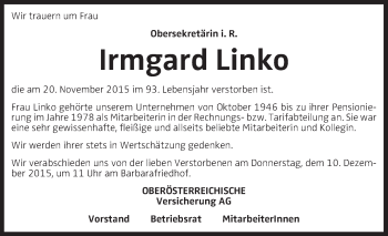 Traueranzeige von Irmgard Linko von OÖNachrichten