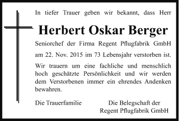 Traueranzeige von Herbert Oskar Berger von OÖNachrichten