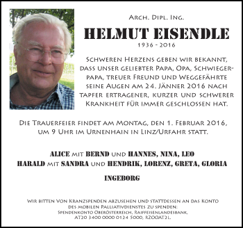 Traueranzeige von Helmut Eisendle von OÖNachrichten