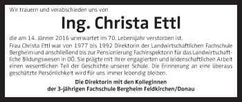 Traueranzeige von Christa Ettl von OÖNachrichten