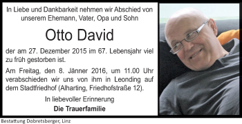 Traueranzeige von Otto David von OÖNachrichten