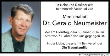 Traueranzeige von Gerald Neumeister von OÖNachrichten