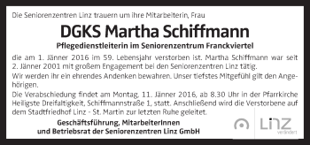 Traueranzeige von Martha Schiffmann von OÖNachrichten