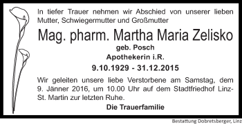 Traueranzeige von Martha Maria Zelisko von OÖNachrichten