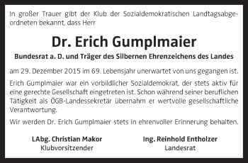 Traueranzeige von Erich Gumplmaier von OÖNachrichten