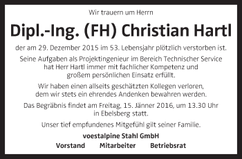 Traueranzeige von Christian Hartl von OÖNachrichten