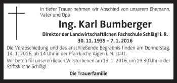 Traueranzeige von Karl Bumberger von OÖNachrichten