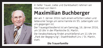 Traueranzeige von Maximilian Buchberger von OÖNachrichten