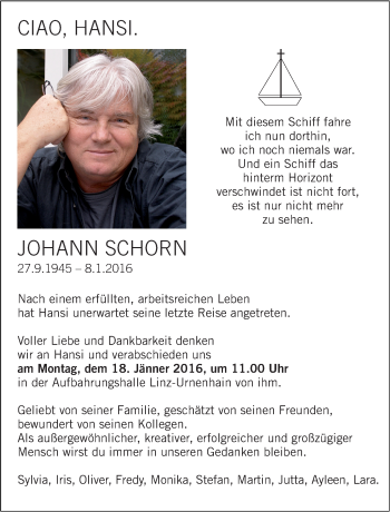 Traueranzeige von Johann Schorn von OÖNachrichten