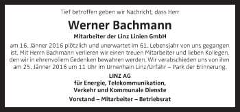 Traueranzeige von Werner Bachmann von OÖNachrichten