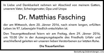 Traueranzeige von Matthias Fasching von OÖNachrichten