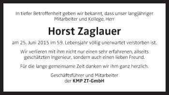 Traueranzeige von Horst Zaglauer von OÖNachrichten