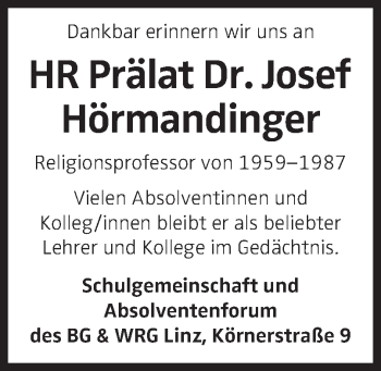 Traueranzeige von Josef Hörmandinger von OÖNachrichten