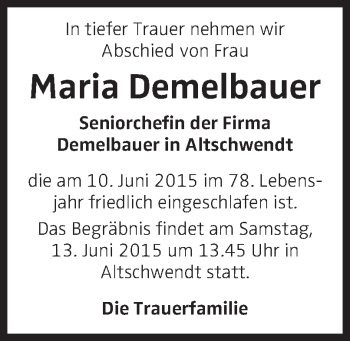 Traueranzeige von Maria Demelbauer von OÖNachrichten