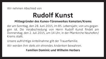 Traueranzeige von Rudolf Kunst von OÖNachrichten