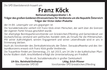 Traueranzeige von Franz Köck von OÖNachrichten