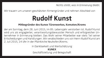 Traueranzeige von Rudolf Kunst von OÖNachrichten