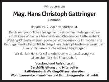 Traueranzeige von Hans Christoph Gattringer von OÖNachrichten