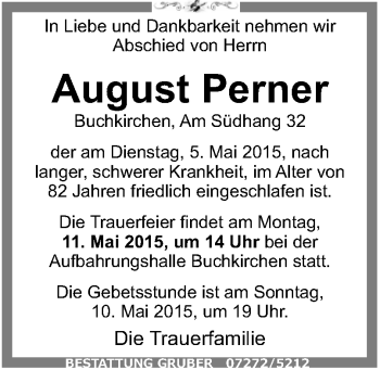 Traueranzeige von August Perner von OÖNachrichten